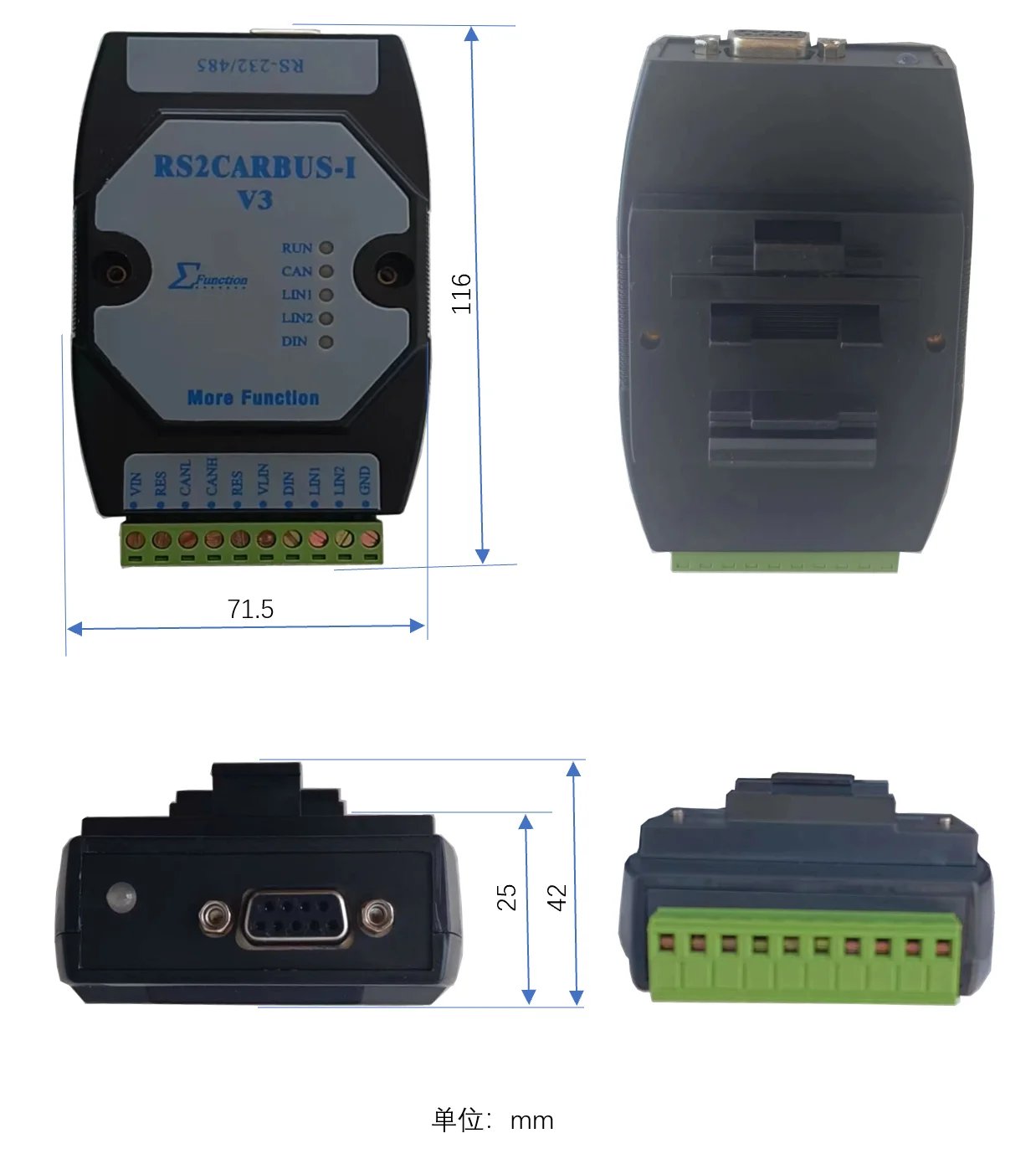 

RS2Carbus_i V3 Converter RS232/485 Interface to CANFD Bus X1, LIN Bus X2