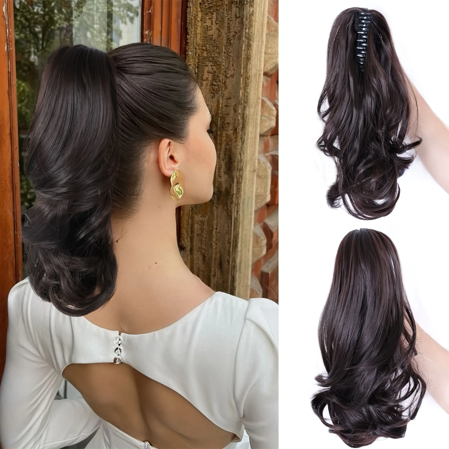 

Clip-In Curly Ponytail Hair Extension - 16" Platinum Blonde Voluminous Curly Wave Synthetic Hairpiece with Claw Clip for Women 1