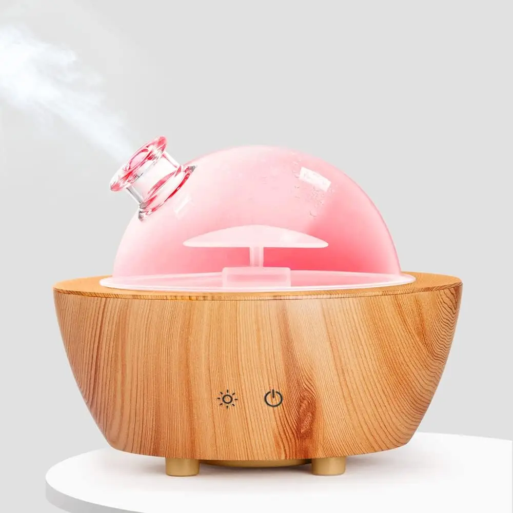 2026 New Upgrade Glass Essential Oil Diffuser Wood Grain Base, 280ml Aromatherapy Diffusers Cool Mist Humidifier, LED Light In