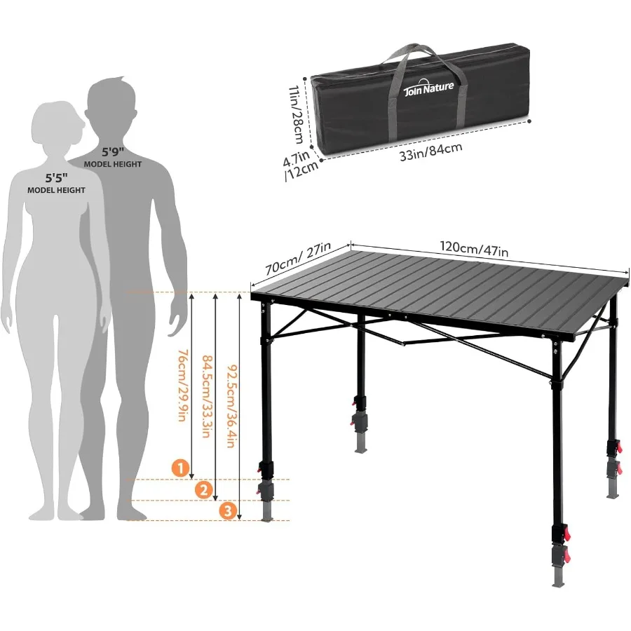 Portable Outdoor Adjustable Height Camping Table Large for 26 Person Foldable Rollup Aluminum Camp Table with Carry Bag for Pic