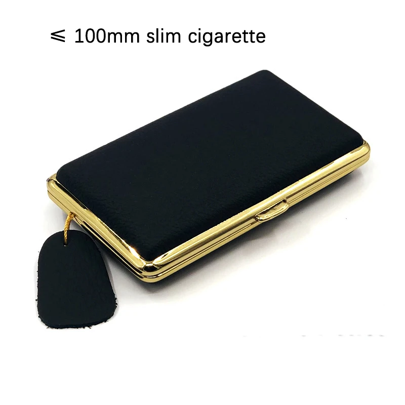 20 Cigarettes KUBOY Crocodile Pattern Cigarette Case Brass Genuine Leather Black Metal Double-Sided Holder Thick &Slim Cigarette