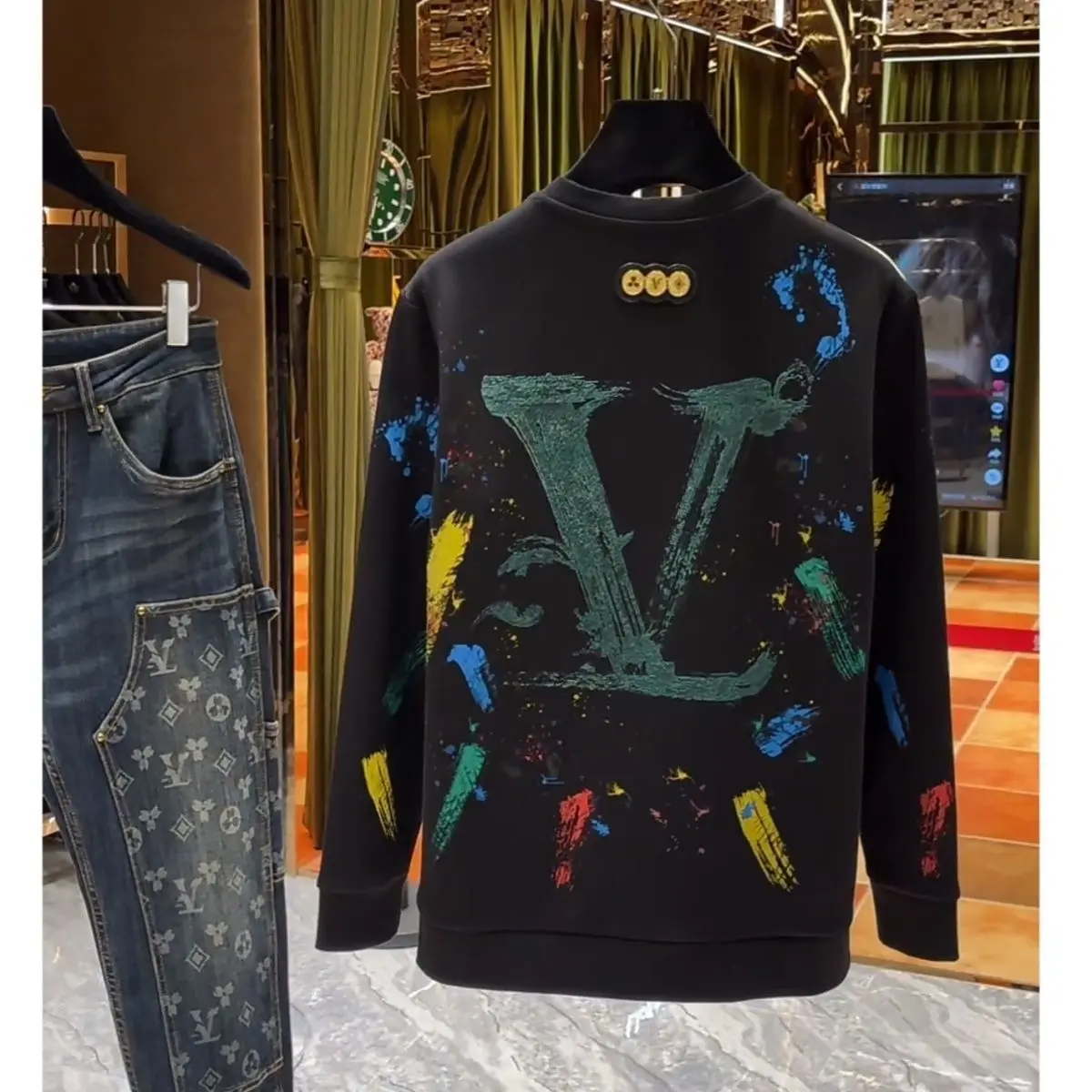 Trendy brand spring, autumn and winter new T-shirt sweater trendy fashion versatile printed crew neck long-sleeved sweater