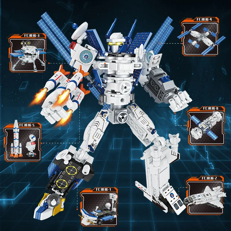 Building Blocks Aerospace Deformation Mecha Boy Engineering Vehicle Excavator Assembly Combined Robot Toy FC Small Particles