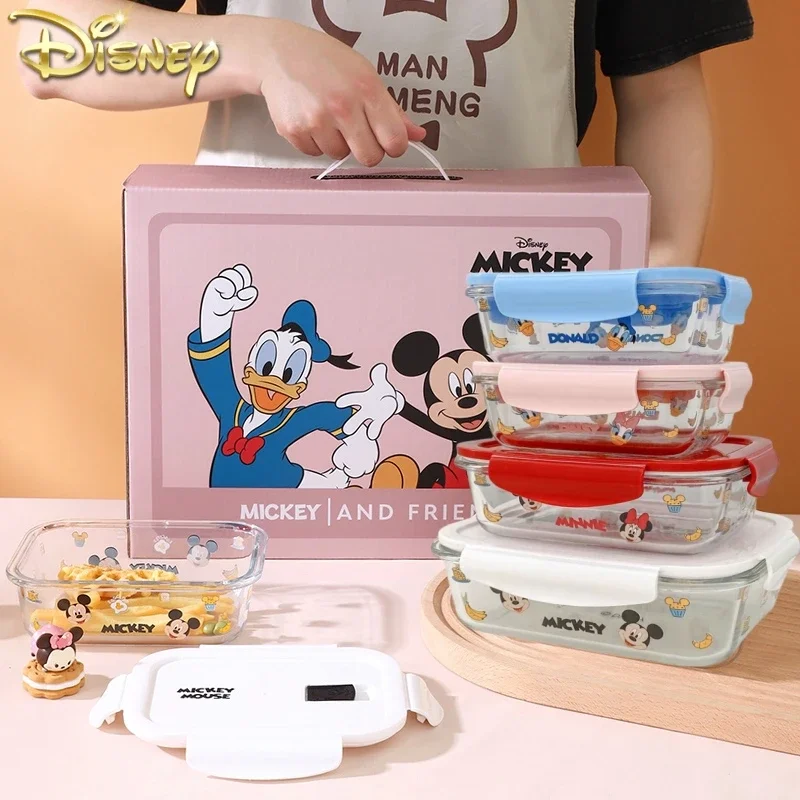 Disney Lunch Box Glass Crisper Three-piece Cute Can Be Heated By Microwave Oven With Student And Office Worker Lid Lunch Box