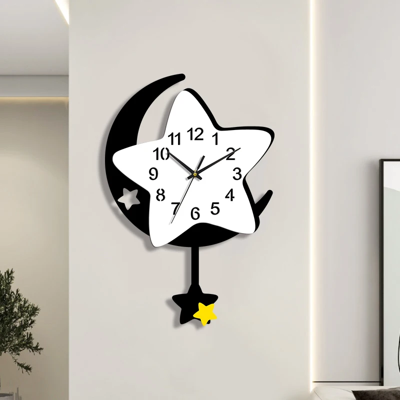 Cartoon moon star element clock 12-inch wall clock silent clock home decoration living room bedroom clock - view 2