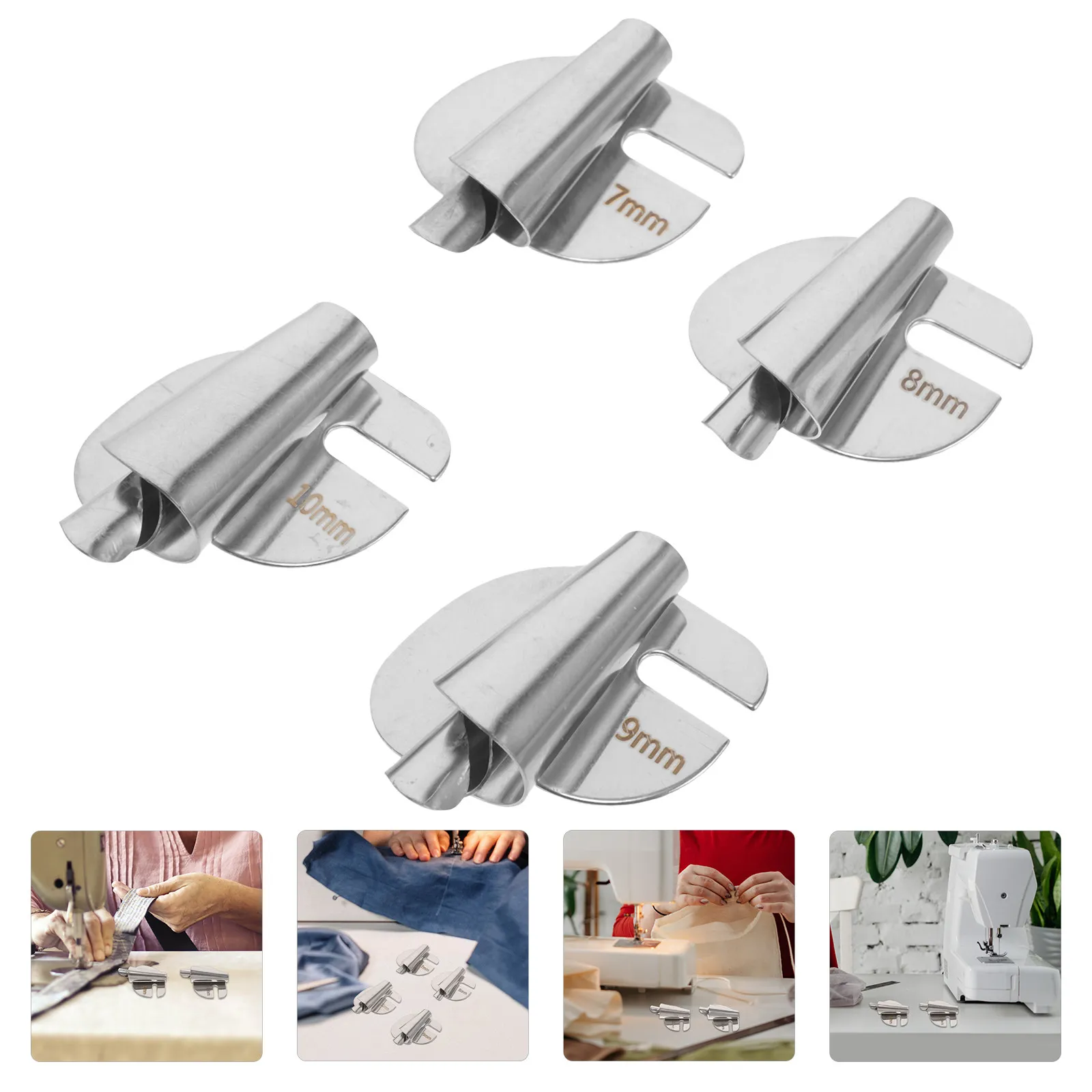 

4Pcs Sewing Machine Hemmer Foot Stainless Steel Replaceable Metal Presser Feet Professional Quilting Domestic Sewing Attachment