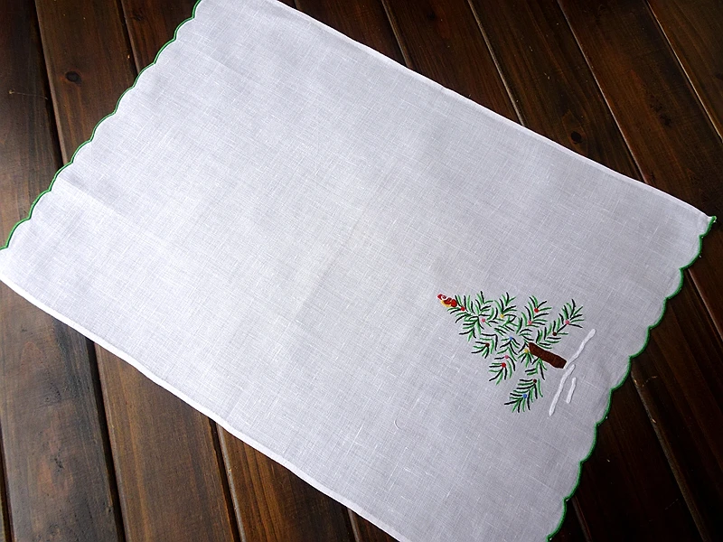 2PCS Linen Hand-embroidered American Vintage Cloth Sofa Hand Towel Cover Placemat 34X50CM Christmas Tree Napkins Handkerchief