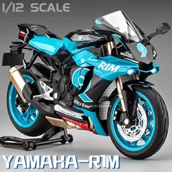 Yamaha r1m-motorcycle modelo, modelo de liga com absorção de choque, escala 1/12, brinquedos para crianças, presentes