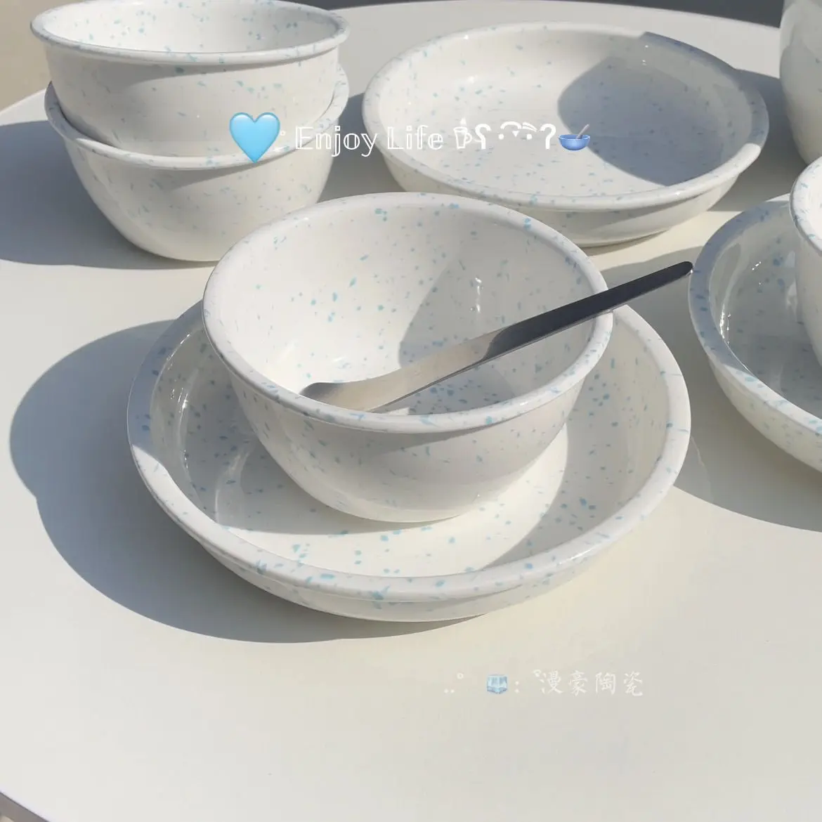 4.8/6-inches Yogurt Bowl Limited Edition Haze Blue Splash Ink Ceramic Dessert Bowl One Person Fruit Salad Tableware 7-inch Plate