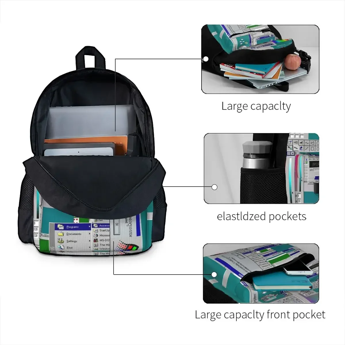 Windows 95 Collage Backpacks Boys Girls Bookbag Students School Bags Cartoon Kids Rucksack Travel Rucksack Shoulder Bag