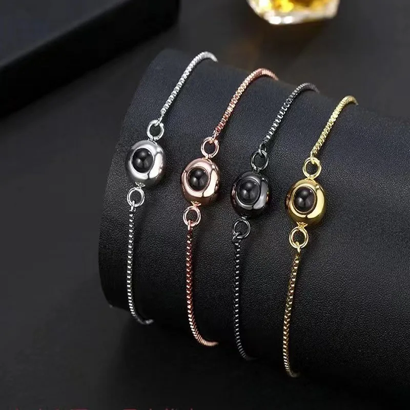 

New Projection Bracelet Custom Photo Text Fashion Titanium Steel Bracelet For Women Men Couple Jewelry Gift