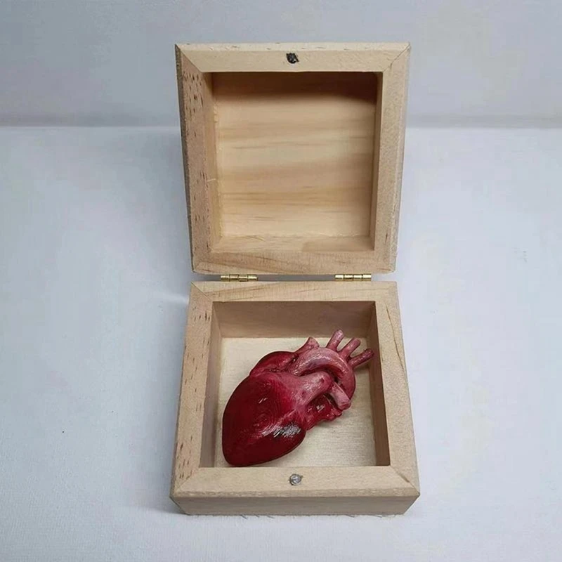 Creative Real Heart Toy Organ Heart Box Prank Toys Trick Funny Toy Spoof Funny Trick Human Heart, Wood Color