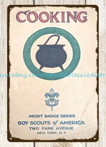 1938 COOKING Merit Badge Booklet cover Boy Scouts of America tin sign