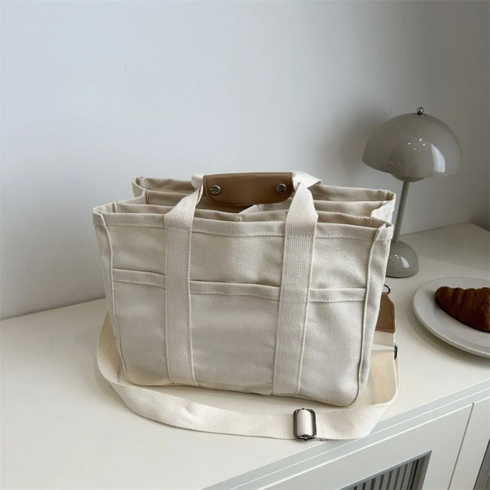 Solid Color Mummy Bag Multifunctional Multi-pocket Canvas Mother's Bag Large Capacity Tote Bag Women Shoulder Bag Diapers