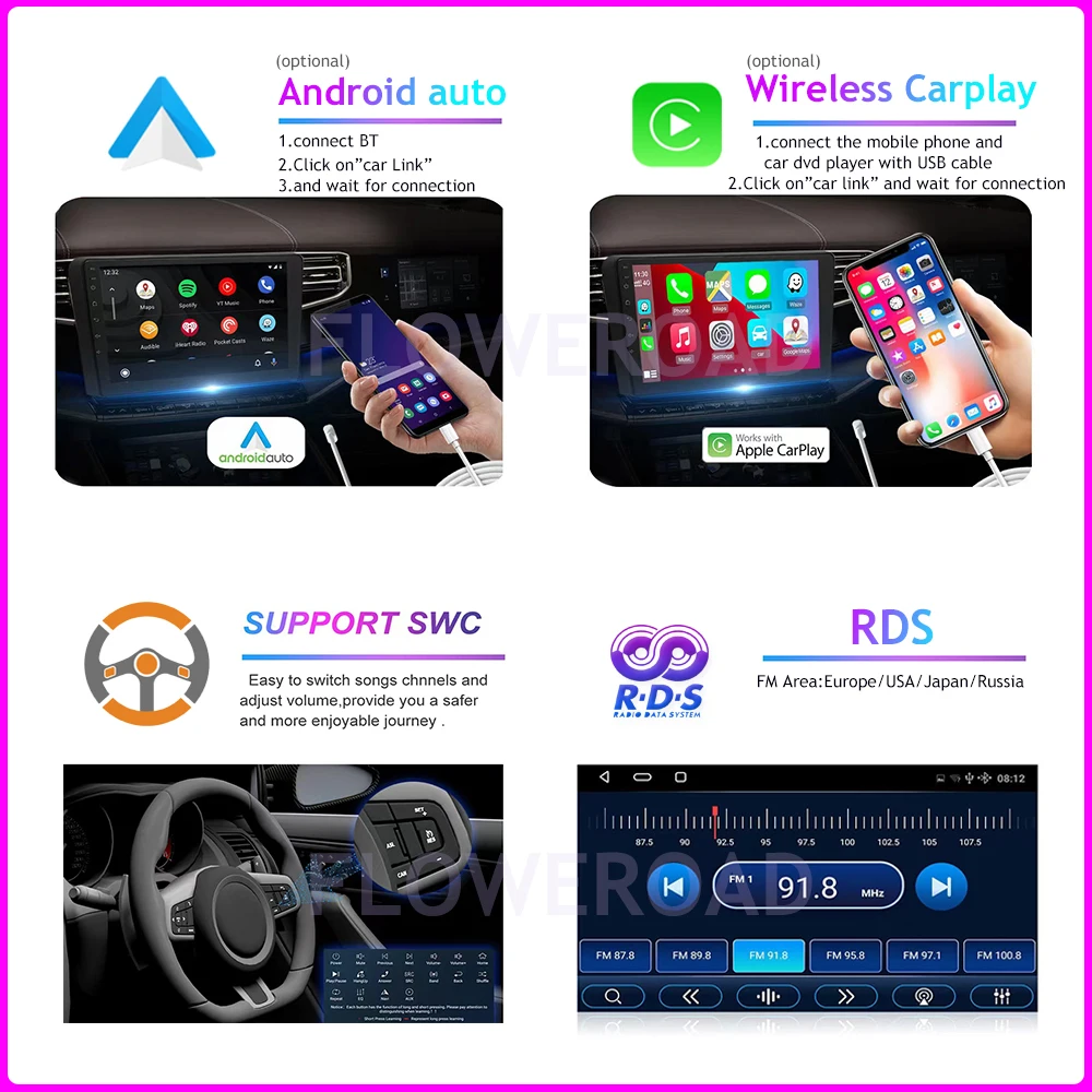 Autoradio Android 13, Navigation GPS, DSP, BT, Carplay, Lecteur Vidéo, Sans DVD, 2 DIN, Limitation, pour Voiture Renault Megane 2 (2002-2009)