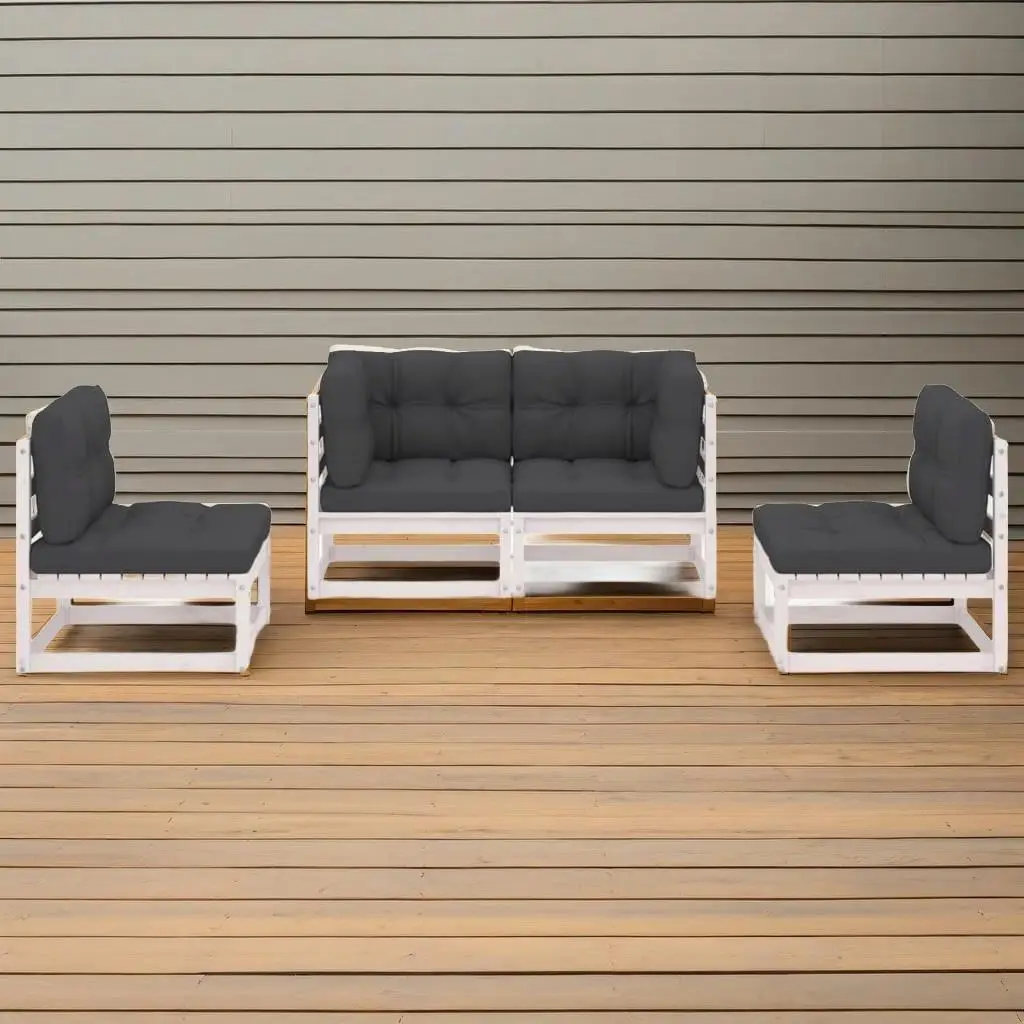 

4-Piece Outdoor Lounge Set with Cushions - Durable Solid Pine Wood Patio Furniture