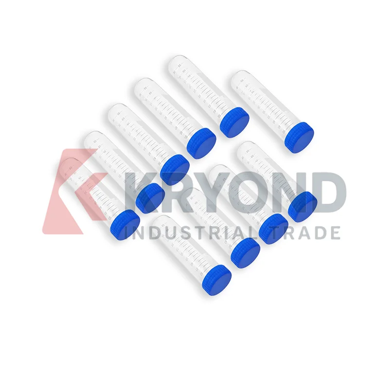50pcs Self Standing Test Tube Plastic Screw Cap Laboratory Sample Storage Graduated Container Research Use Consumable Clear Rack