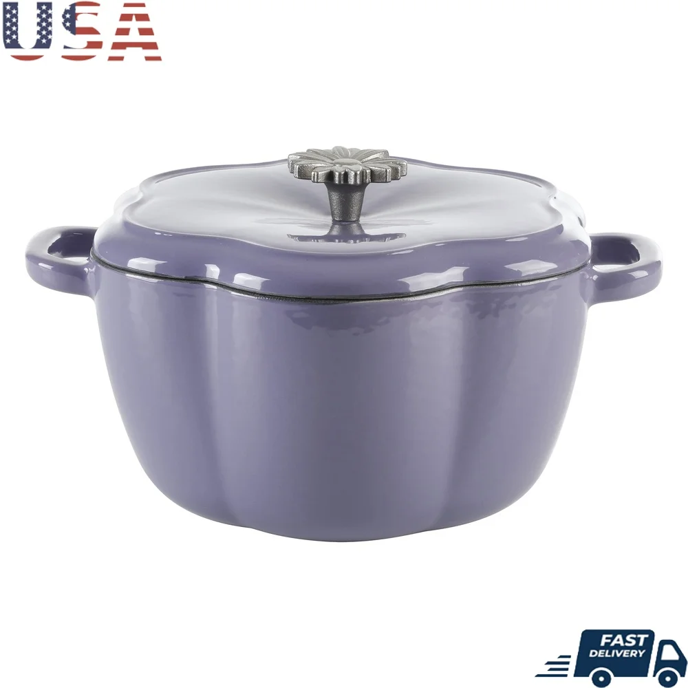 

Versatile Enameled Cast Iron Dutch Oven 3-Quart Floral Design Heat Resistant Knob Self Basting Hand Wash Safe All Stoves