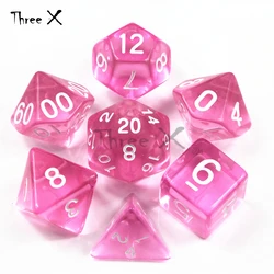 Jelly Effect 7pc DNDGame D4,d6,d8,d10,d12,d20 Pink Color Portable Dice, Rpg DNDGame Board Game As Gift