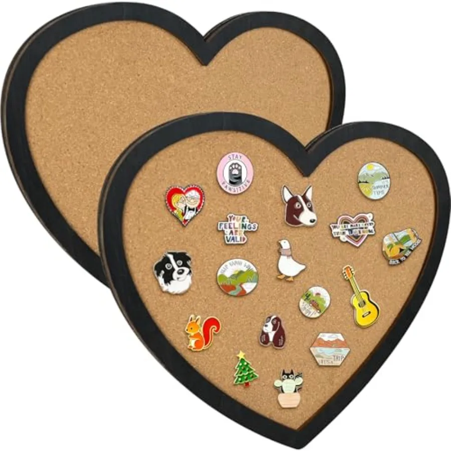

Набор из 2 пробковых досок-сердечек 16,1*13,3 дюйма, настенная пробковая доска для объявлений с черной рамкой для хранения брошей и значков, милый дизайн