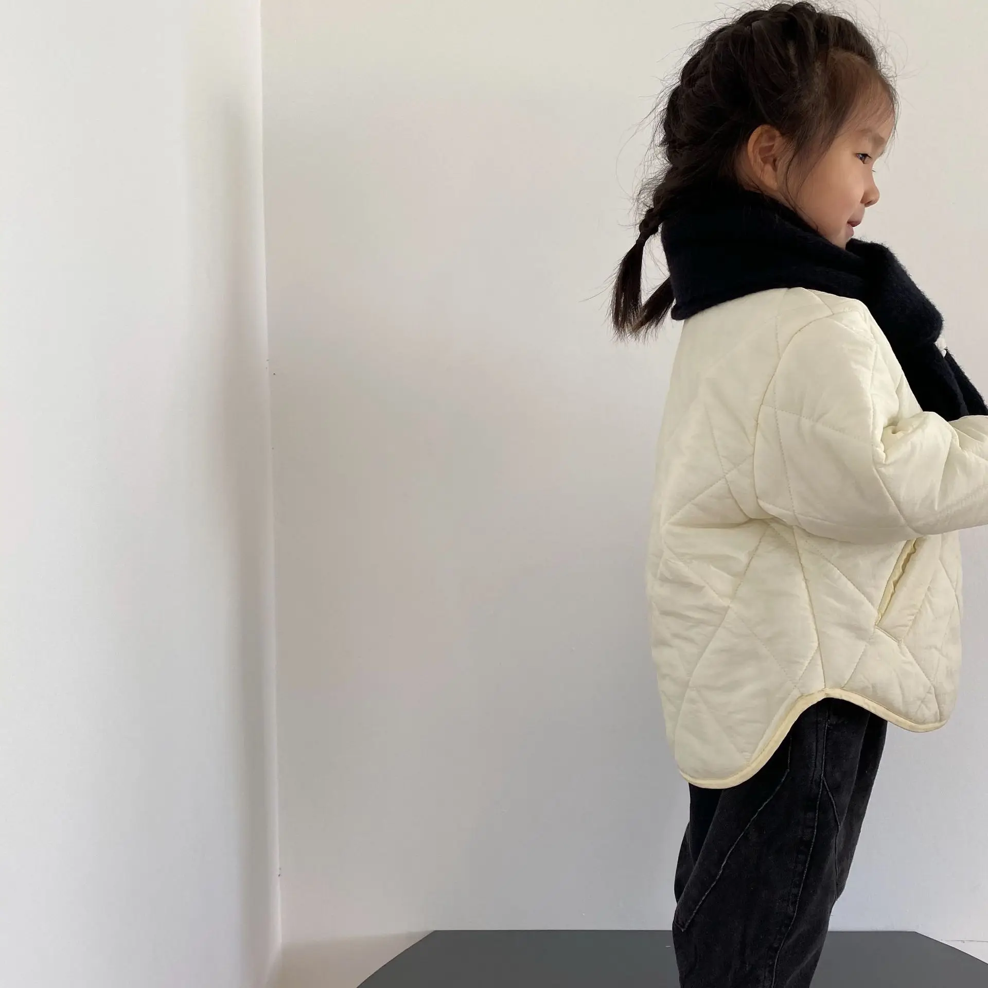 Outerwear Korean Winter New Children Cotton Boys Girls Simple Solid Color Thickening Cotton Loose Coat 2024 Round Collar