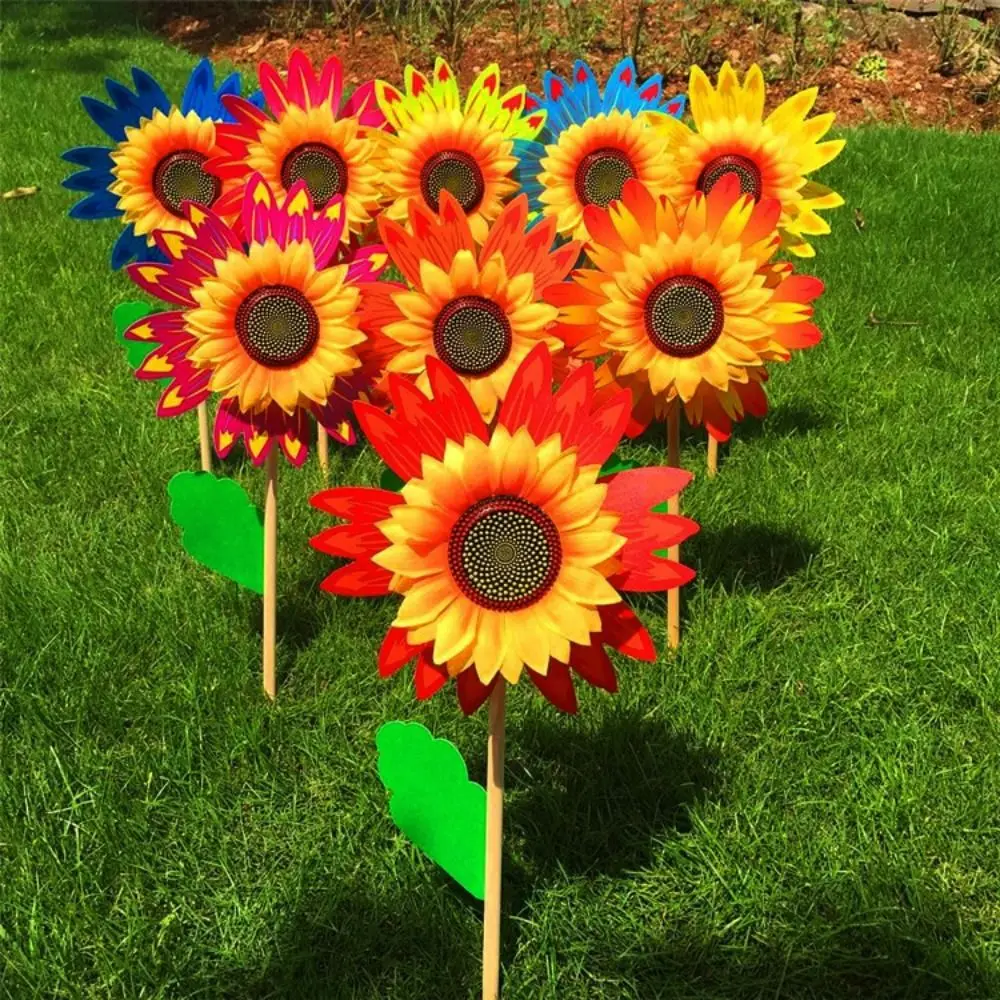 Multistyles Sunflower Windmill PVC Diameter 36+25cm Stake Standing Lawn Flower Pinwheel Garden Yard Wind Spinner