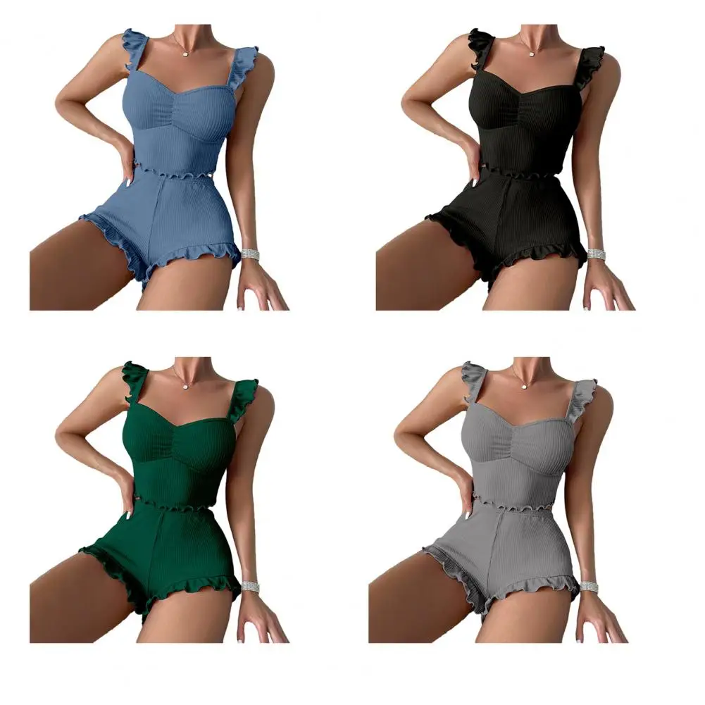 Women's Summer Pajamas Set 2 Suspenders Pajamas Homewear Soft Pajamas Solid Color Sexy Shorts Women's Ventilate Casual Sleepwear