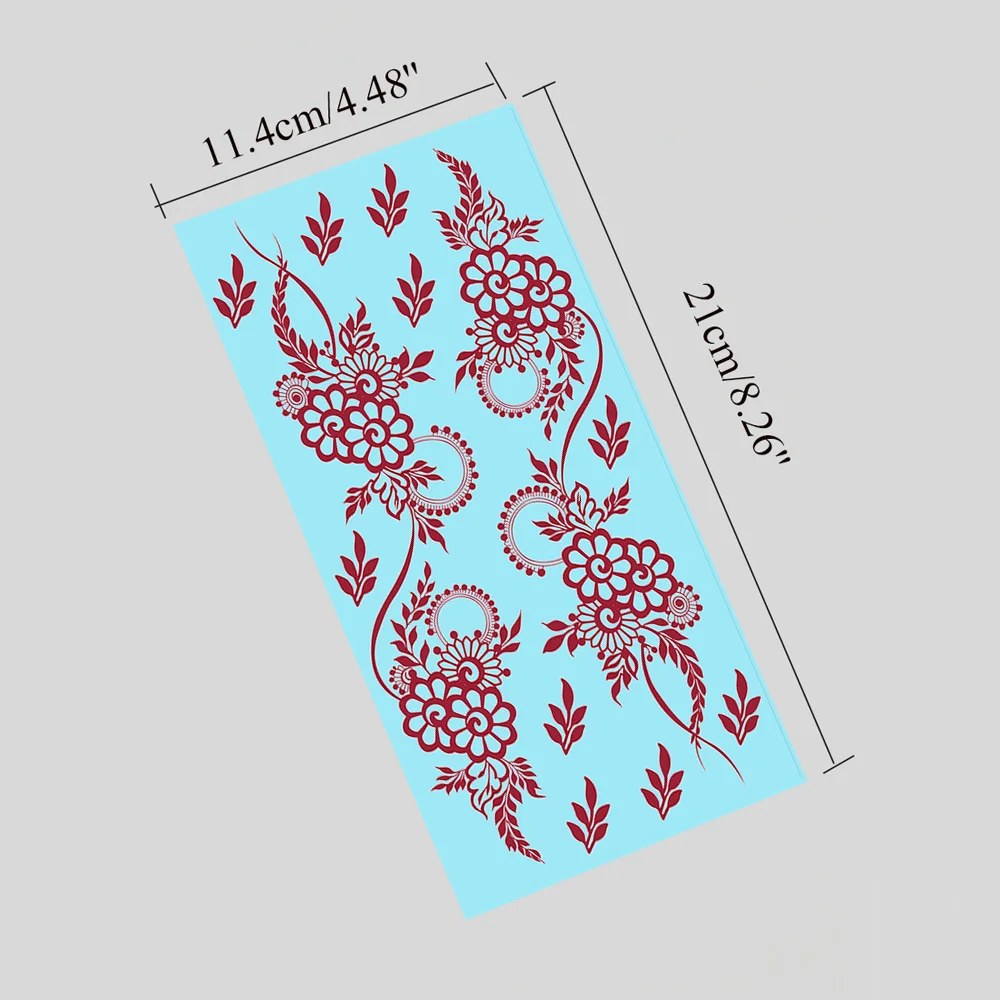 Maroon Henna Stickers for Hands Waterproof Temporary Henna Tattoos for Women Fake Tattoo Brown Henna Decorations Wedding