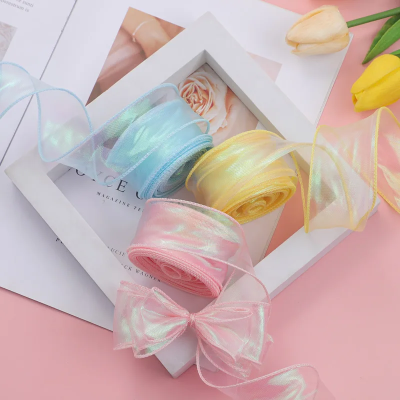 10Yards 4cm Iridescent Fishtail Organza Ribbon Wavy Edge Ribbon for Gift Wrapping DIY Bows Bouquet Packing Craft Supplies Fabric