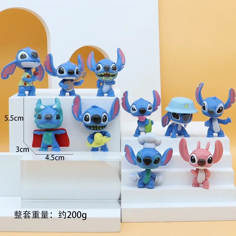 10pcs Set Disney Lilo & Stitch Anime PVC Model Doll Action Toys Figure Car Ornament Cake Decoration Dolls for Kids Birthday Gift