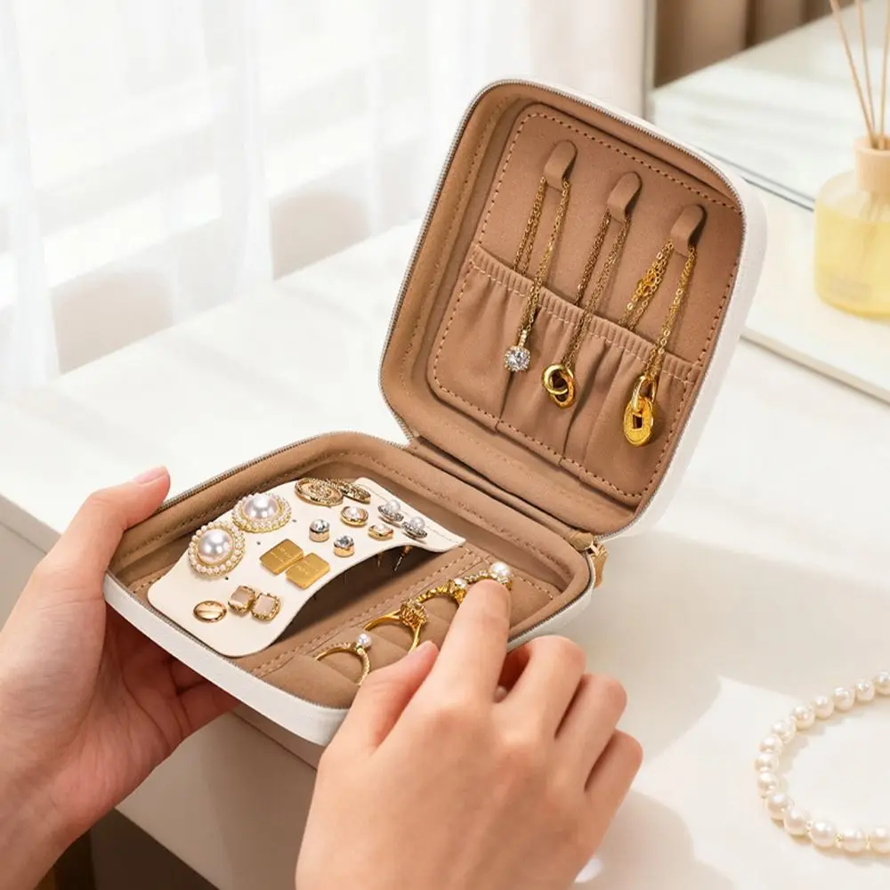 

Leather Jewelry Storage Box Earrings Ring Storage Zipper Jewelry Organizer Display Function Jewelry Case Jewelry Display