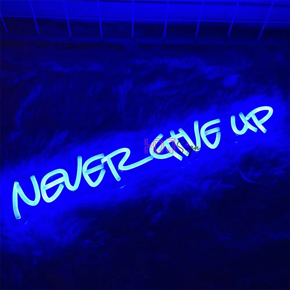 Неоновая вывеска Never Give Up на заказ, светодиодная вывеска неонового света для украшения комнаты с именем магазина, персонализированный настенный декор, неоновые лампы