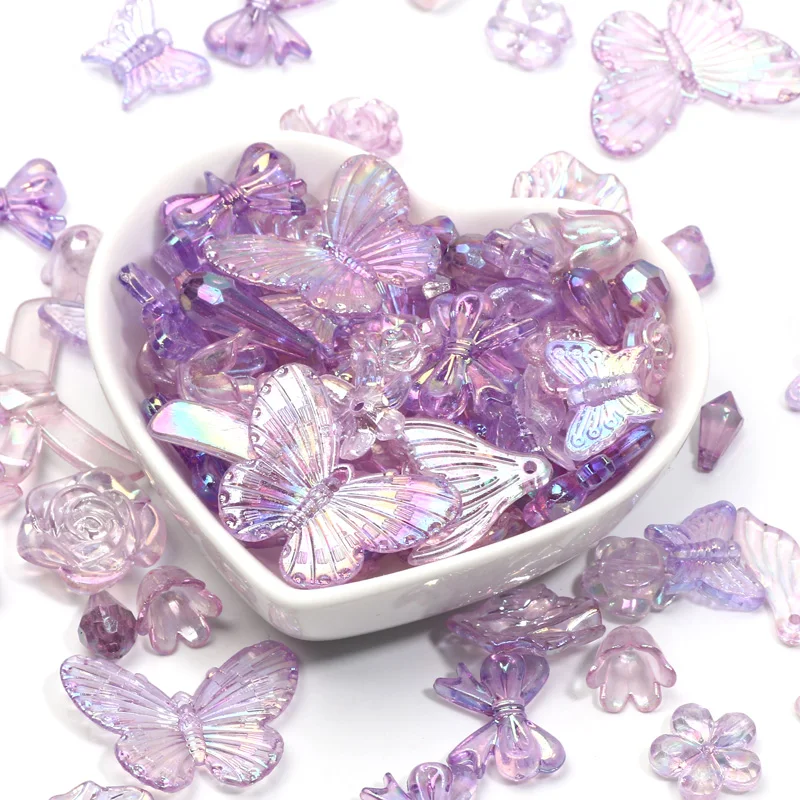 Butterfly Flower Leaf 20g Random Mixed Transparent Purple Mermaid Color Acrylic Beads For Jewelry Making DIY Jewelry Accessories