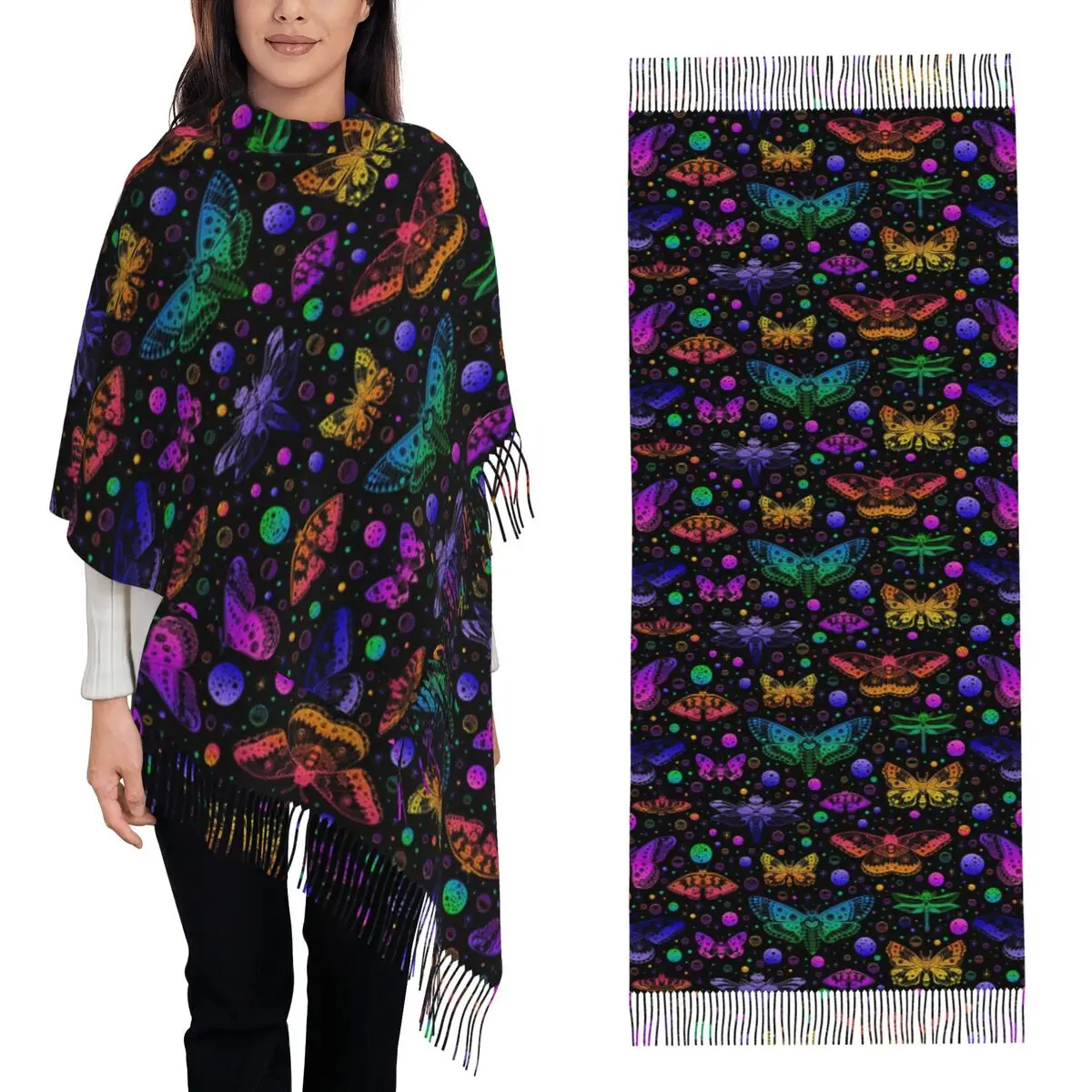 

Эзотерическая цикада и мотылька, ведьма, небесное солнце, луна, шарф с кисточками, шарфы для женщин, шаль и накидки, длинная зимняя шаль, накидка