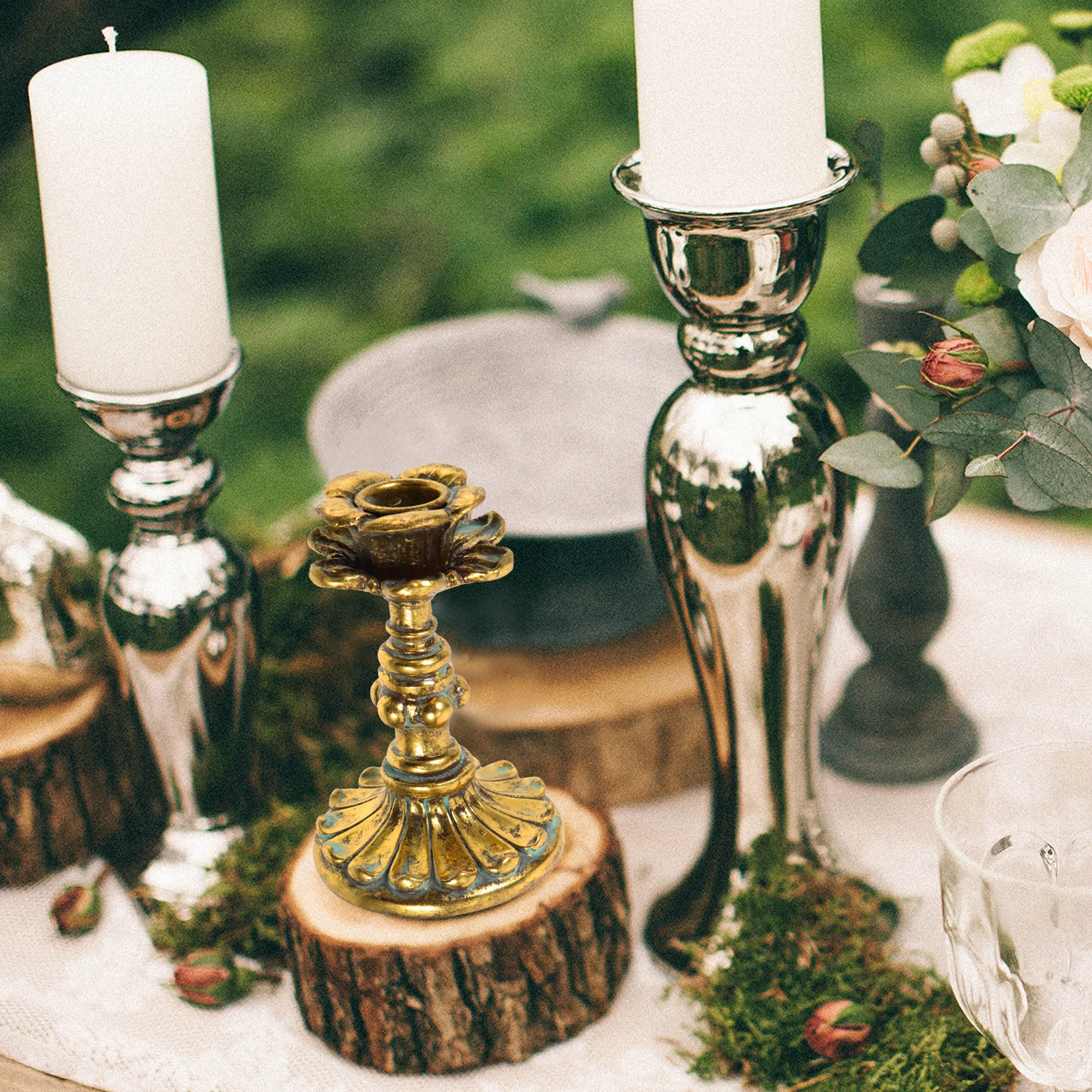 

Vintage European Resin Candlestick Elegant Carved Design Home Wedding Party Banquet Tabletop Decoration Holder