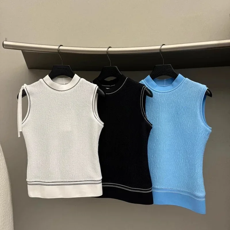 

Golf Summer Ladies 24 New Crew Neck Sleeveless Letter Embroidered Vest Vest Belt Ribbon Tide