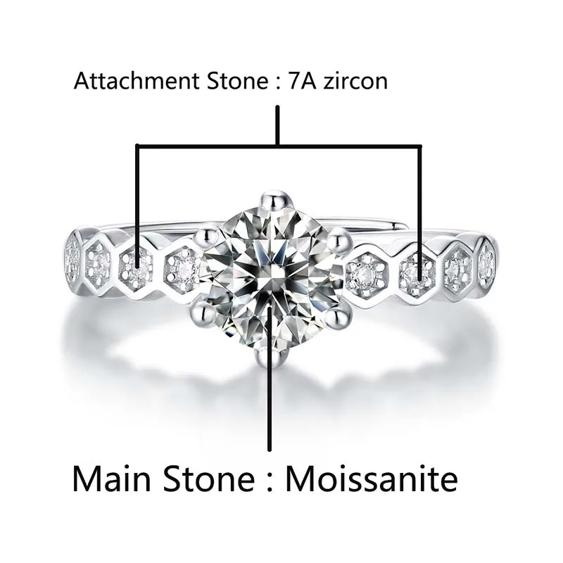 Real 1-2-3 Carat D Color Moissanite Diamond Ring Adjustable Opening Rings 100% 925 Sterling Silver Multiple Styles Wedding Band