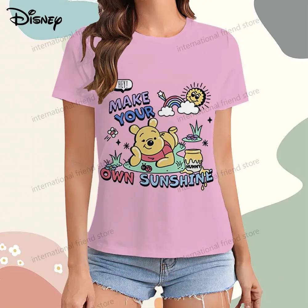 Disney Winnie  Pooh Women\'s T-shirt XS-3XL T-shirts Top Kawaii Cheap Clothes New Dress Woman Clothing Y2k O Neck Leisure 2024