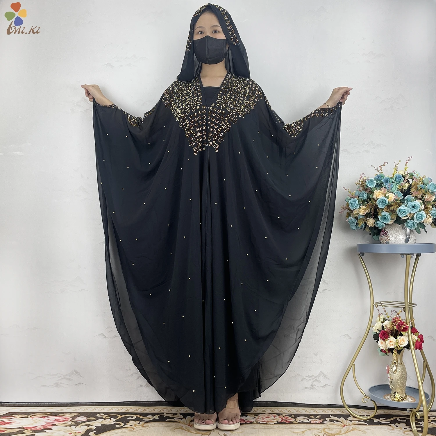 2024 New Open Abaya Dubai Turkey Muslim Hooded Dress Women Chiffon Kaftan Beads Luxury Cardigan Boubou Islamic Clothing