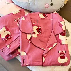 Cartoon Strawberry Bear Home Outfit Women's Long Sleeved Pants Pijama Sleepwear for Sleeping Pajama Sets