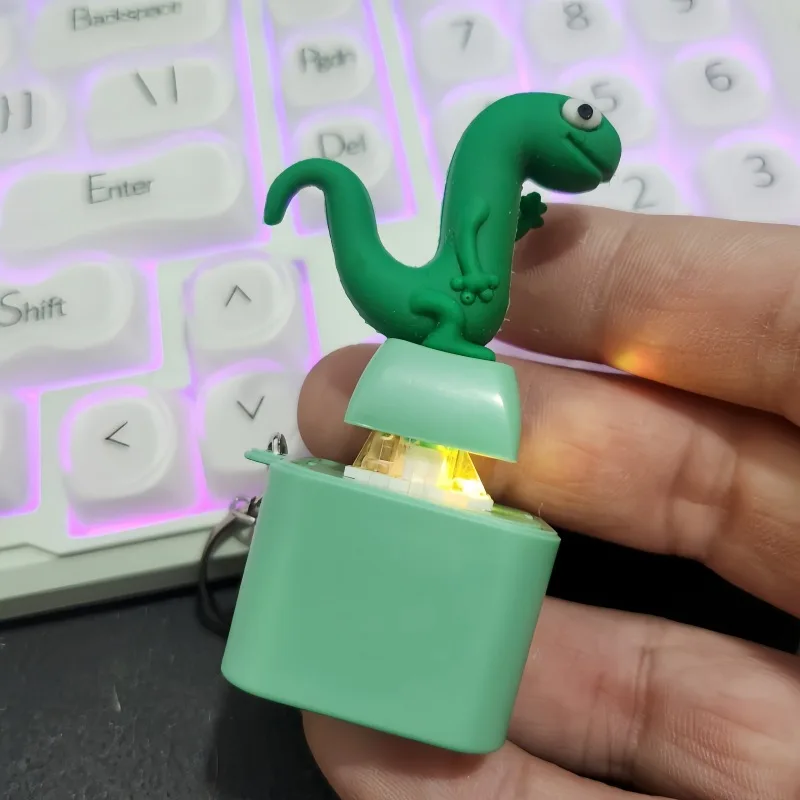 Small Yellow Duck and Frog Keychain, Duck Frog Clicker with LED Light, Adult Stress Relieving and Anxiety Sensing Toy view 2