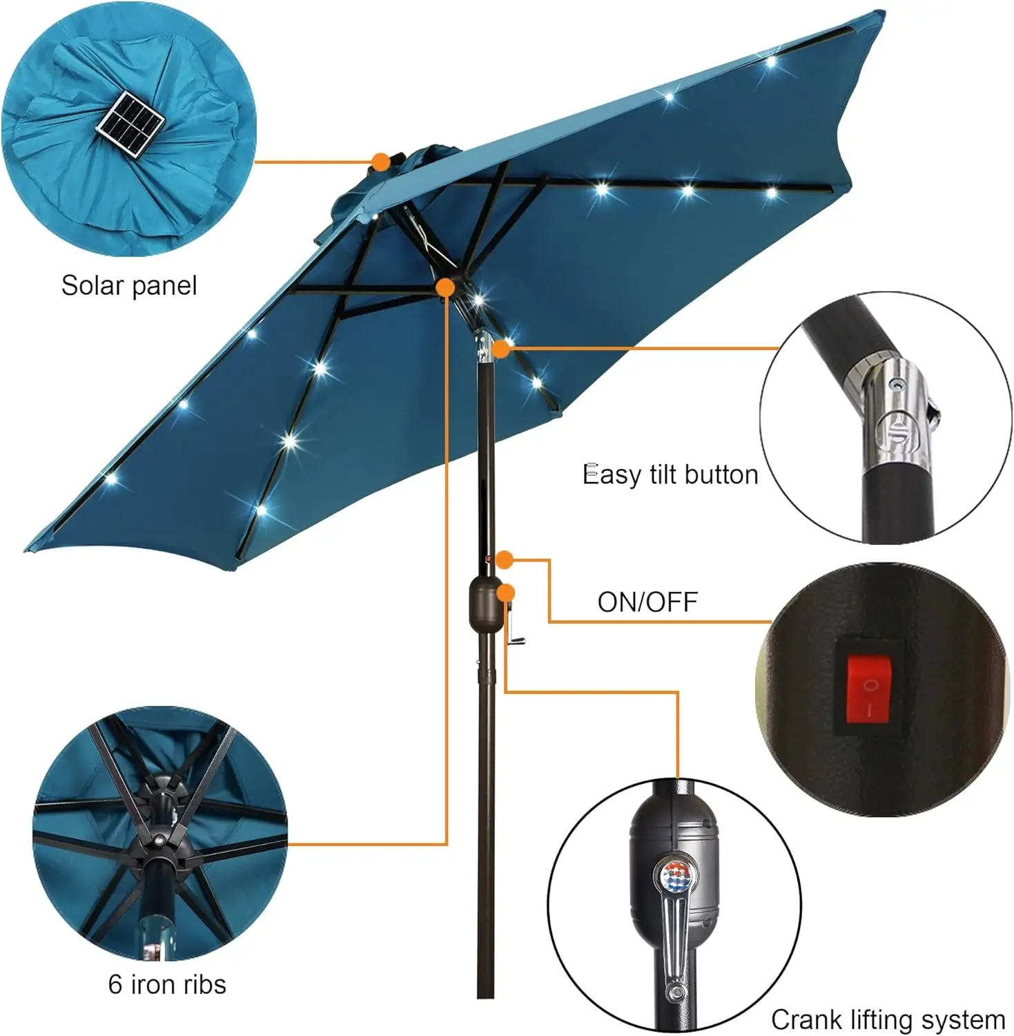 مظلة فناء شمسية ، إضاءة 18 ليد ، سوق الطاولة ، بأقدام