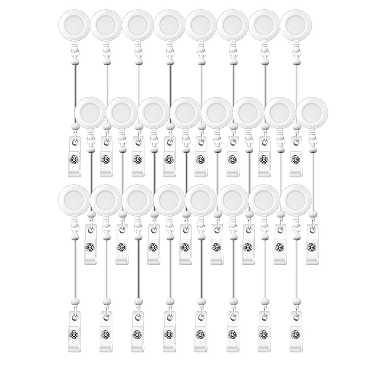 24 Pcs Beadable Badge Reel Retractable Clips Holder for Beads Bulk Blank Bar ID Name Badge Reels with Belt Clip,White