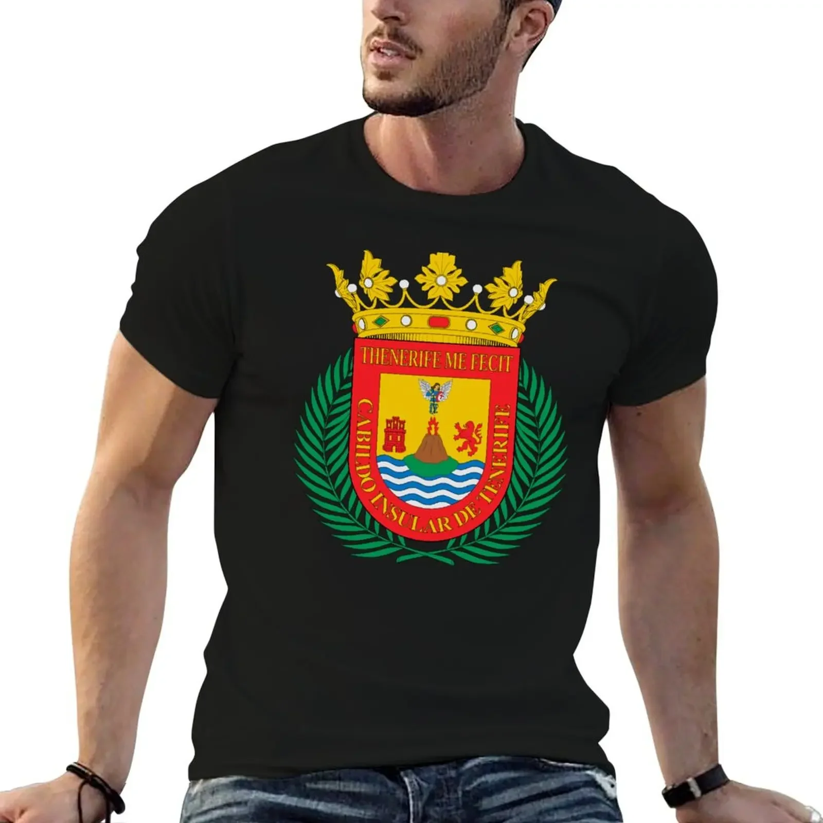 tenerife coat of arms flag T-Shirt sweat rapper graphic tees fruit of the loom mens t shirts