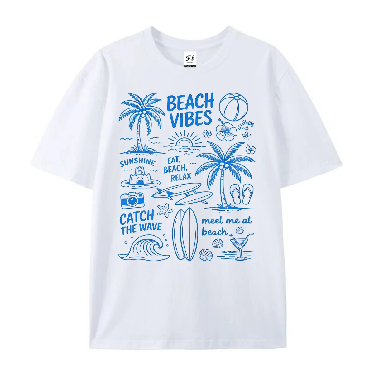 Beach Vibes Graphic T-Shirt Summer Tropical Palm Tree Surfboard Wave Meet Me At Beach Vacation Casual Short Sleeve Tops Outfits