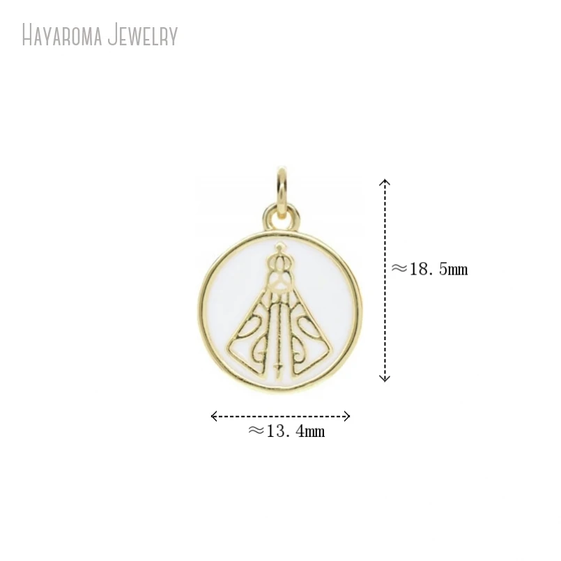 

5Pcs Round Coin Shape Circle Our Lady Of Aparecida Wholesale Spiritual Jewelry Metal Enamel White Charms