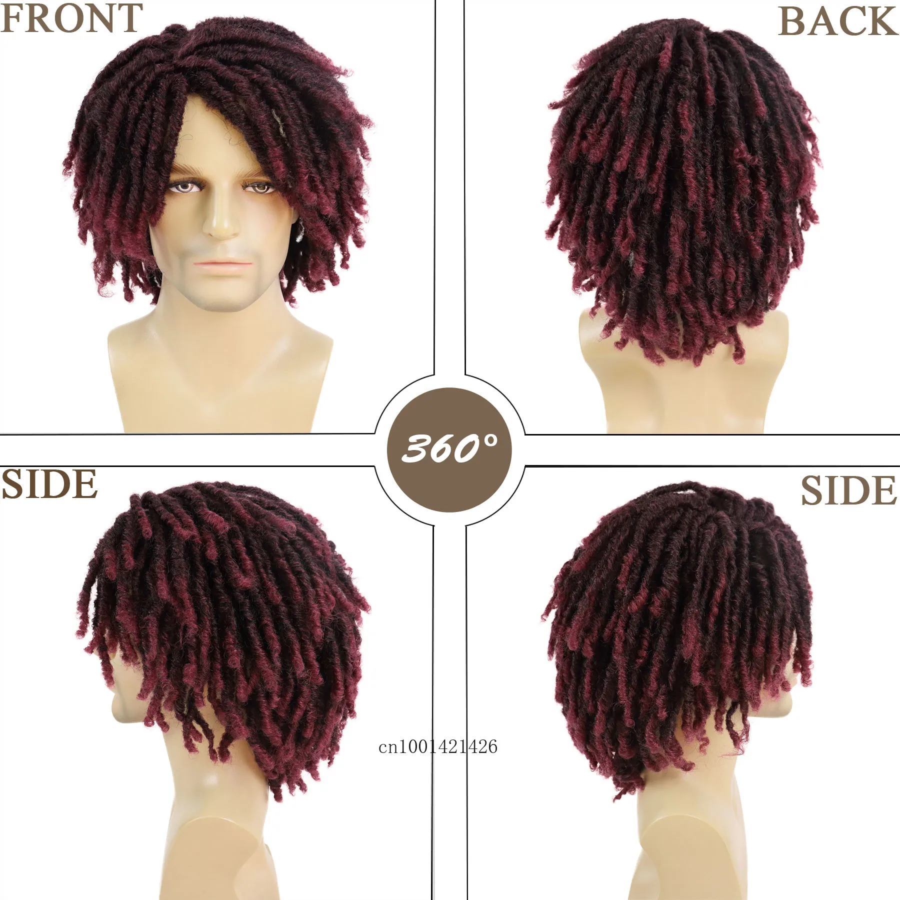 Synthetic Ombre Red Wig Rasta Hair Mens Dreadlock Wigs Medium Length Colly Braided Wigs for Man Guys Fake Dreads Faux Loc Wig