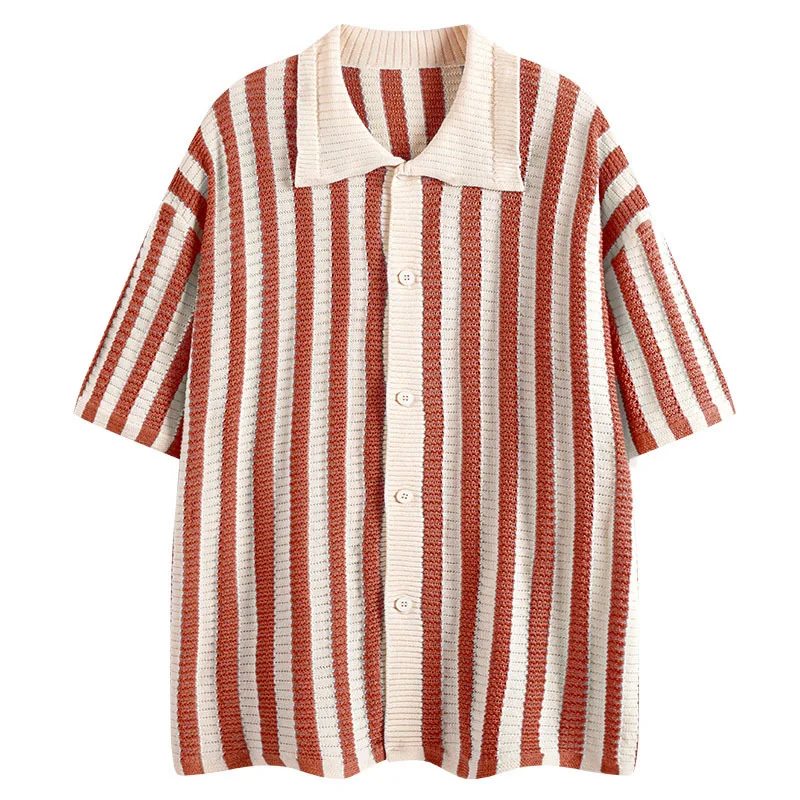 2025 Summer New Knit Striped Shirt Man Women Shirts Casual Loose Style Comfortable Skin Friendly Breathable Versatile Top