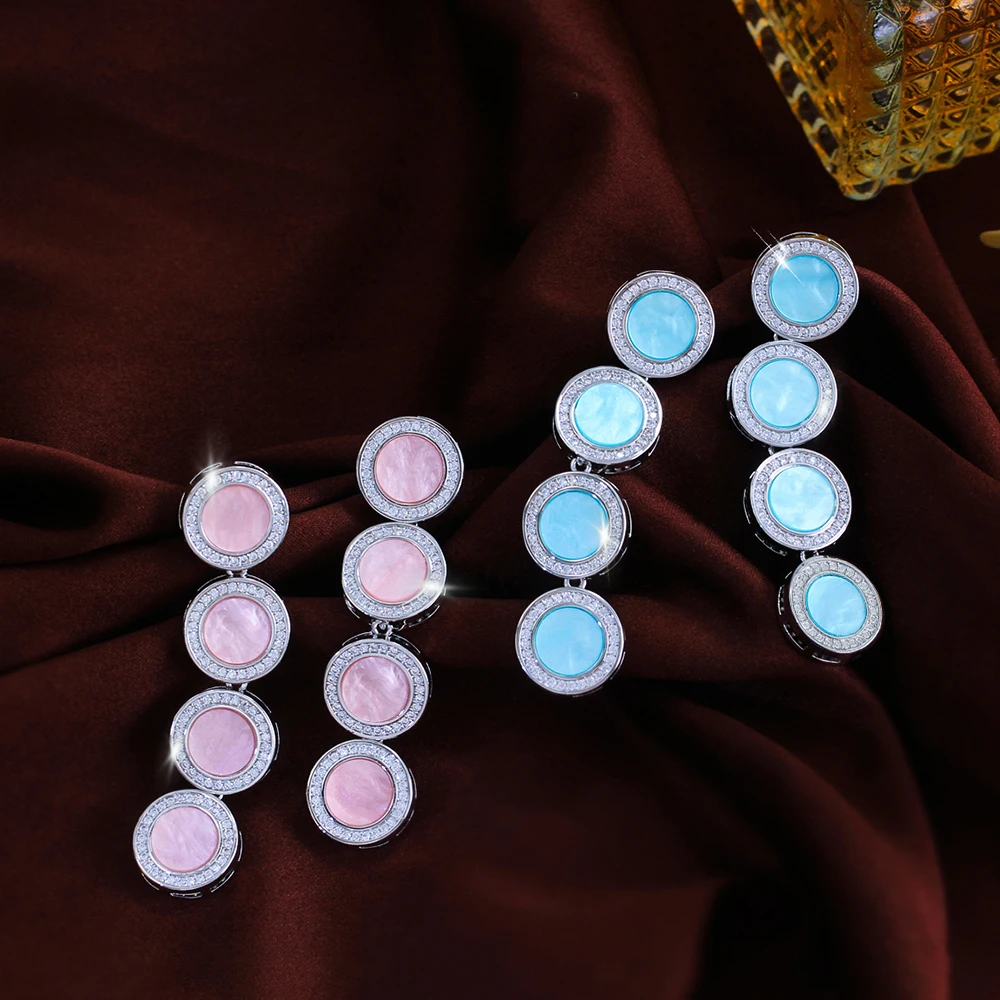 Pare Fashion Unique Wedding Evening Party Big Round Acrylic Zirconia Shiny Earrings for Brides Accessories Jewelry Gift DE046