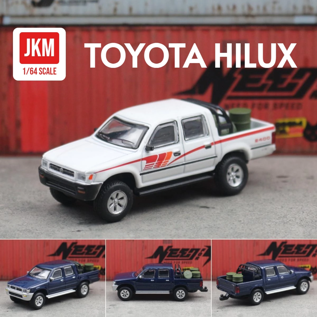 1:64 TOYOTA Hilux Pickup Truck Miniature JKM 1/64 Toy Car Vehicle Premium Model Free Wheels Diecast Metal Alloy Collection Gift